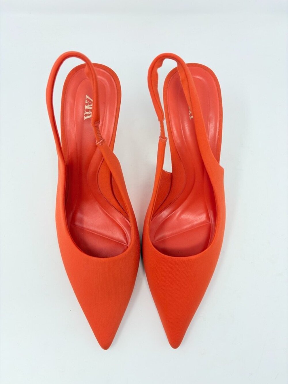 Zara Slingback Strap Pointed Toe Heels Matte Orange Size 39/8 - Picture 3 of 6